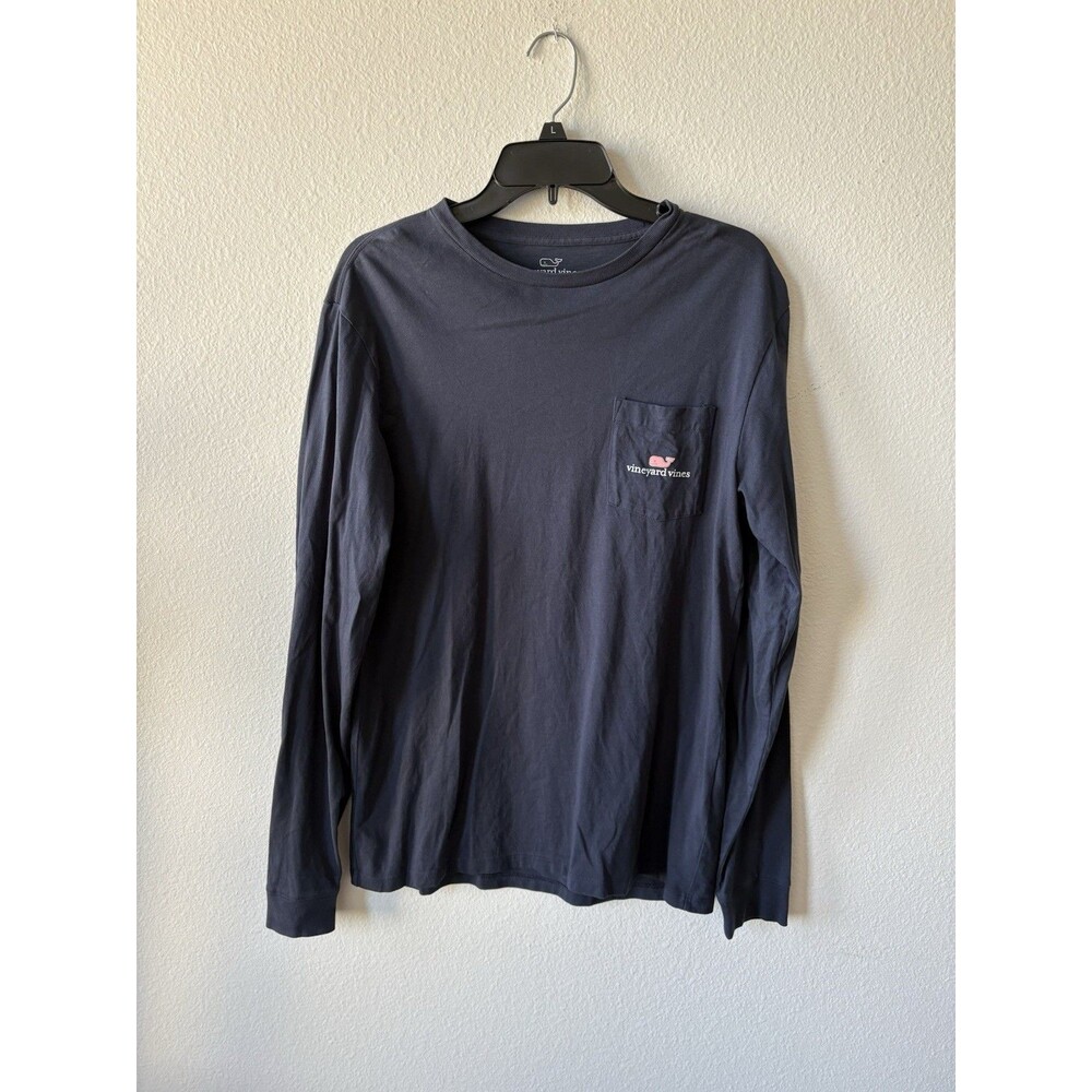 Vineyard Vines Men's Long Sleeve T-Shirt Dark Blue, Size Small, Front Pocket